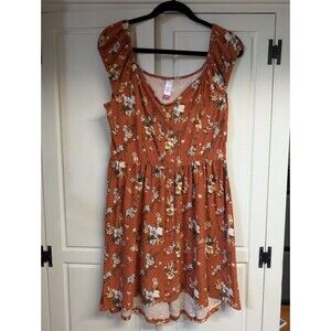 Burnt Orange Floral Sun Dress Women Size XXL